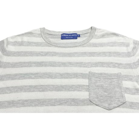 MADE IN PORTUGAL製 ESSENCIA ATLANTICA 半袖ニットTシャツ ホワイト×グレー 38サイズ
