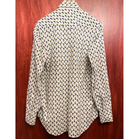 MADE IN ENGLAND製 80s～90s COLIN HARVEY BLUE SPOT 総柄長袖ウエスタンシャツ ホワイト Mサイズ