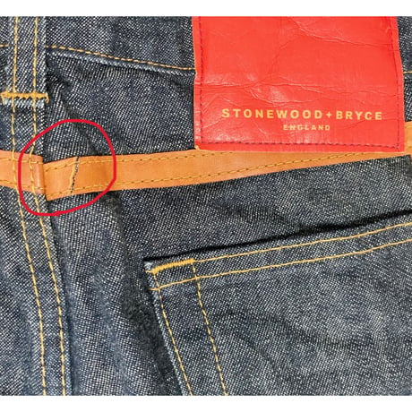 【BARNEYS NEW YORK取り扱い】MADE IN ENGLAND製 STONEWOOD + BRYCE ENGLAND レザーコンビデニムパンツ インディゴ W30サイズ