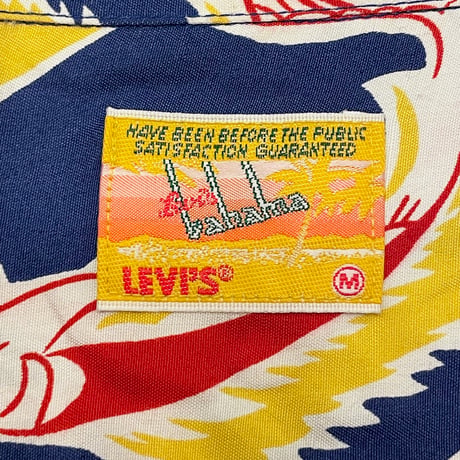 レア MADE IN JAPAN製 90s LEVI'S bahama 半袖魚柄アロハシャツ ブルー Mサイズ