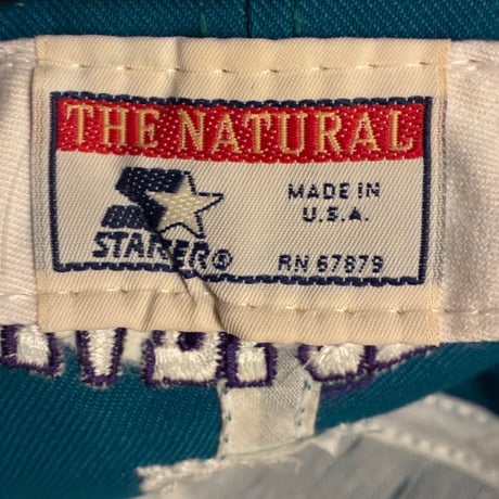 激レア MADE IN USA製 90s STARTER THE NATURAL × NBA CHARLOTTE HORNETS ベースボールキャップ グリーン×パープル 7 1/4サイズ