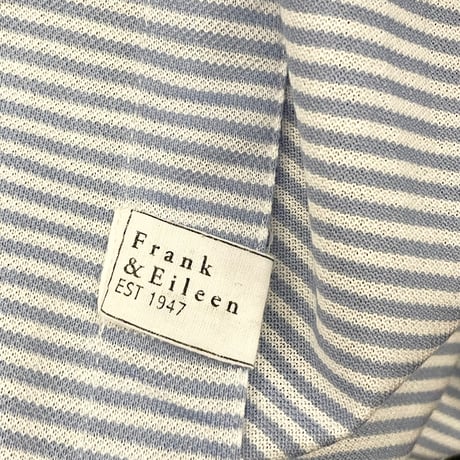 MADE IN USA製 Frank & Eileen THOMAS MASON生地 長袖ストライプ柄ニットシャツ ライトブルー×ホワイト Sサイズ
