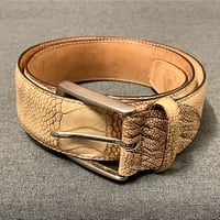MADE IN ITALY製 PAOLO VITALE × ISETAN MEN'S ハンドメイドオーストリッチレザーベルト クリーム 85-100サイズ