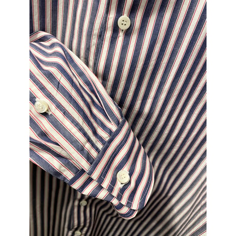 MADE IN ITALY製 Brioni 長袖ストライプ柄シャツ ホワイト×インディゴ 4サイズ