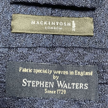 MADE IN JAPAN製 MACKINTOSH LONDON STEPHEN WALTERS生地 シルクコットンウール千鳥格子柄ネクタイ ネイビー