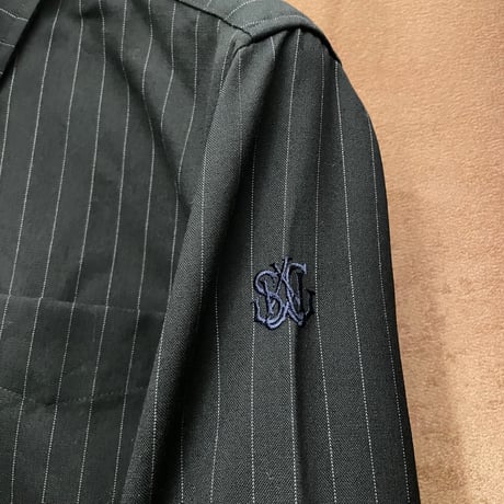 MADE IN JAPAN製 SWAGGER 長袖ボタンダウンストライプシャツ ブラック Lサイズ