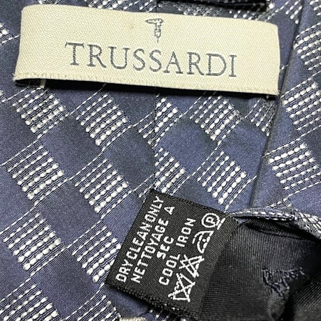 MADE IN ITALY製 TRUSSARDI ブロックチェック柄シルクネクタイ グレー
