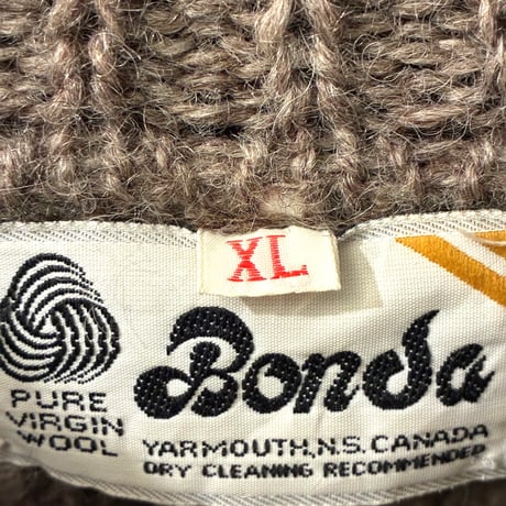MADE IN CANADA製 70s～80s Bonda ヴァージンウールフルジップニットジャケット グレージュ×アイボリー XLサイズ