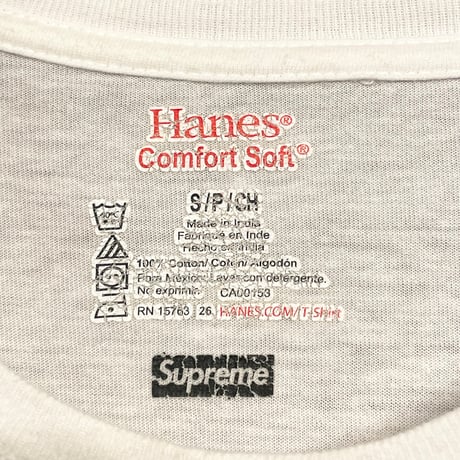 Supreme × Hanes BOXロゴ プリント クルーネックコットンTシャツ ホワイト Sサイズ