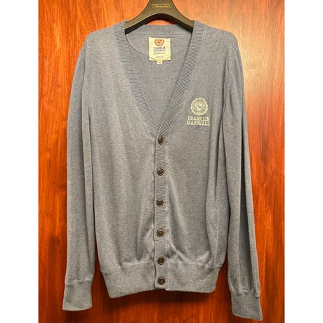 MADE IN ITALY製 FRANKLIN MARSHALL Knitwear コットンカーディガン ペールブルー XLサイズ