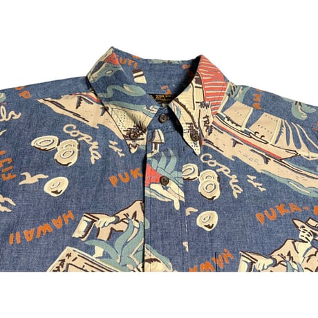 MADE IN JAPAN製 SUN SURF 長袖アロハシャツ インディゴ M-15~15-1/2サイズ