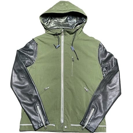 タグ付き美品 MADE IN ITALY製 GIORGIO BRATO レザー切り返しミリタリージャケット カーキ×ブラック 48サイズ