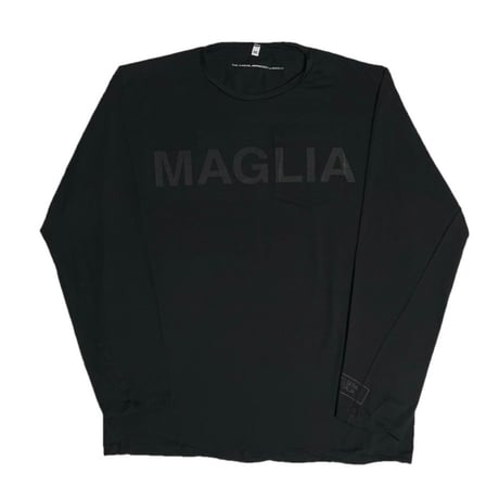 ★新品★ MADE IN ITALY製 MAGLIA 2025年SSモデル L-2814B ロゴプリントクルーネック長袖Tシャツ ブラック S～XLサイズ