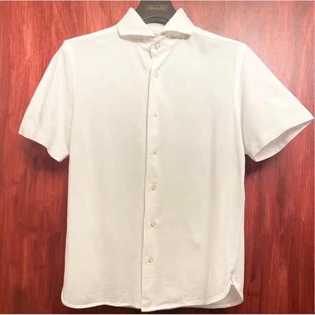 【BARNEYS NEWYORK 取り扱い】 MADE IN ITALY製 GUY ROVER 半袖鹿の子ニットシャツ ホワイト Mサイズ
