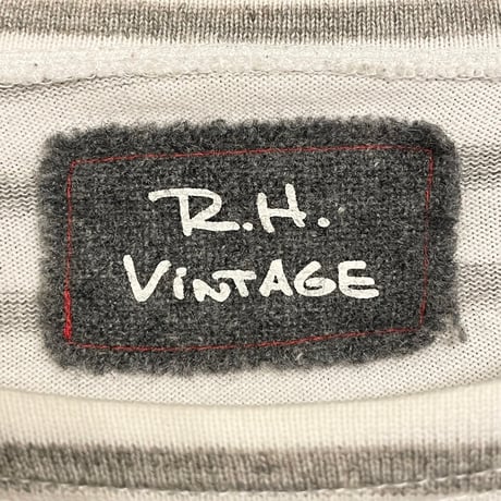 MADE IN JAPAN製 R.H. ViNTAGE ボーダー柄長袖ボートネックカットソー ホワイト×グレー Mサイズ
