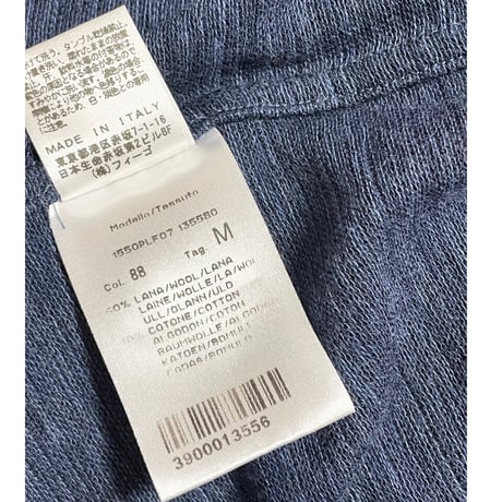 MADE IN ITALY製 Felisi 長袖ボタンダウンウールコットンニットシャツ ネイビー Mサイズ