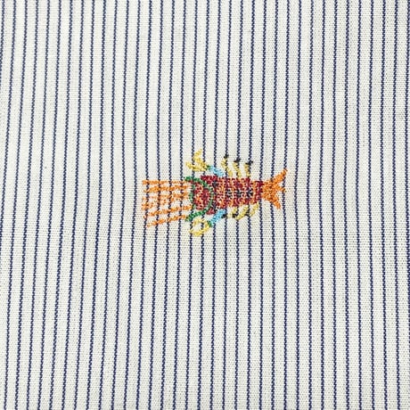 MADE IN ITALY製 ETRO 甲殻類刺繍入り長袖ストライプシャツ ブルー 39サイズ