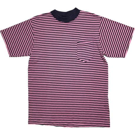 MADE IN USA製 Goodwear クルーネック半袖ボーダーTシャツ ピンク×ネイビー Lサイズ