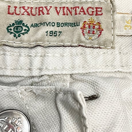MADE IN ITALY製 LUIGI BORRELLI LUXURY VINTAGE コットンリネンカーゴハーフパンツ シルバーグレー 36サイズ