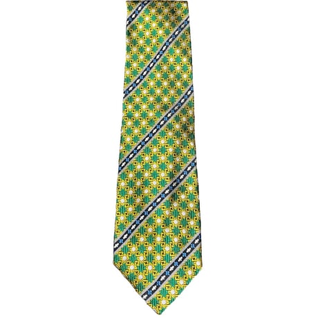 MADE IN ITALY製 GIANNI VERSACE ジャガード織りシルクネクタイ イエロ―×グリーン