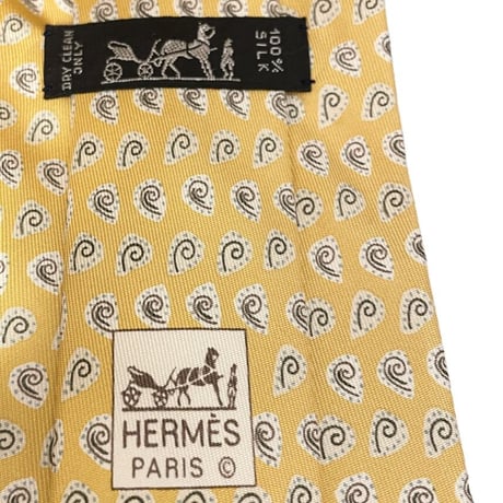 MADE IN FRANCE製 HERMES 総柄シルクネクタイ イエロー