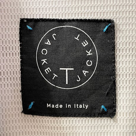 MADE IN ITALY製 T-JACKET ストライプ柄コットンリネンテーラードジャケット ホワイト×ブラウン Mサイズ