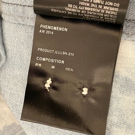 MADE IN JAPAN製 PHENOMENON 2014AWモデル ブリーチ加工長袖デニムシャツ ライトインディゴ 38/Mサイズ