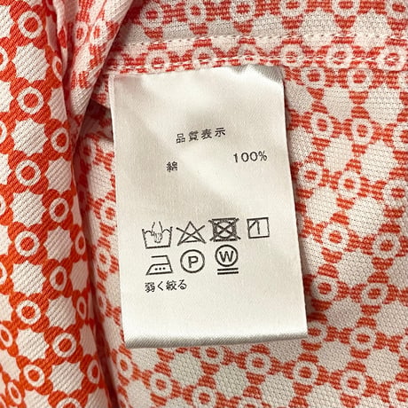 MADE IN JAPAN製 pierre cardin 長袖総柄ボタンダウンシャツ ホワイト×オレンジ Lサイズ