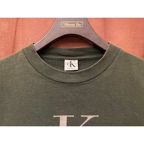 希少 MADE IN USA製 90s Calvin Klein Jeans ロゴプリントTシャツ ダークグリーン L/XLサイズ