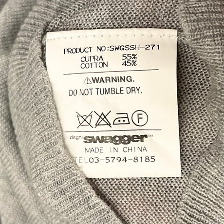 ▲訳あり商品▲ SWAGGER ヘンリーVネックニットTシャツ グレー Lサイズ