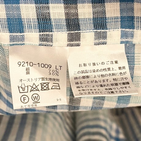 MADE IN JAPAN製 gee gellan Austria製コットンリネン生地長袖チェックシャツ ホワイト×マルチカラー 50サイズ