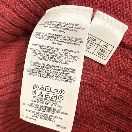 BROOKS BROTHERS ITALIAN YARN メリノウールクルーネックケーブルニットセーター ボルドー XLサイズ