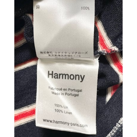 【UNITED ARROWS 取り扱い】 MADE IN PORTUGAL製 Harmony ボーダー柄半袖リネンTシャツ ネイビー×レッド Mサイズ