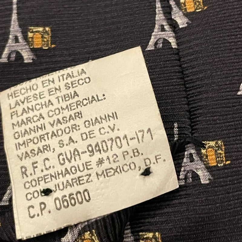 MADE IN ITALY製 GIANNI VASARI エッフェル塔柄シルクネクタイ ブラッ