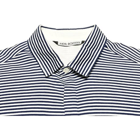 ▲訳あり商品▲ MADE IN ITALY製 NeIL Barrett ニット×布帛コンビネーション長袖シャツ ホワイト×ネイビー 15/38サイズ