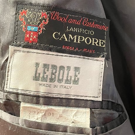 MADE IN ITALY製 LEBOLE LANIFICIO CAMPORE ウールカシミヤ生地 ヘリンボーン柄 ステンカラーコート チャコールグレー