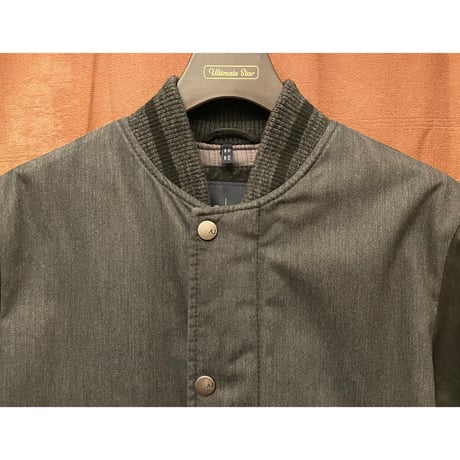 タグ付き ARMANI JEANS ラムレザーコンビスタジアムジャケット チャコールグレー×ブラック 46サイズ