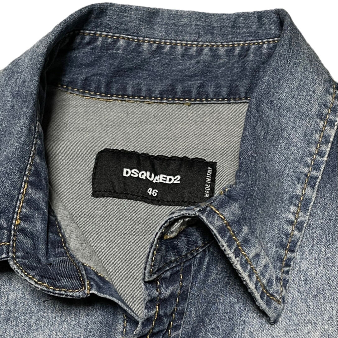 MADE IN ITALY製 DSQUARED2 ダメージ加工デニムシャツ ライト