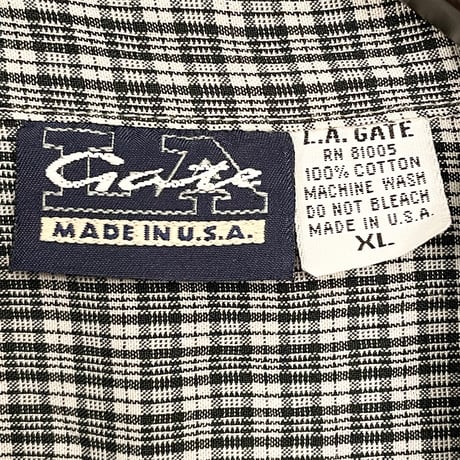 MADE IN USA製 L.A. GATE 半袖チェックシャツ ブラック×ホワイト XLサイズ