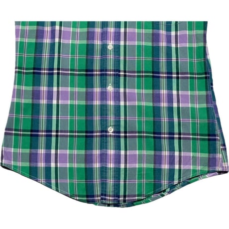 BROOKS BROTHERS チェック柄半袖ボタンダウンシャツ グリーン×パープル Ｓサイズ