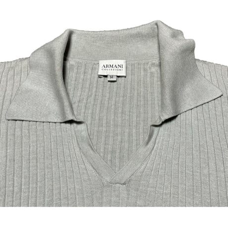 ARMANI COLLEZIONI シルク混半袖ニットポロシャツ シルバーグレー 50サイズ