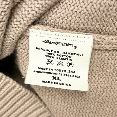 激レア PHENOMENON 2004年初期モデル ナンバリングクルーネックコットンセーター ベージュ XLサイズ