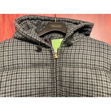 ▲訳あり商品▲ SWAGGER フード付き千鳥格子チェック柄ウールダウンジャケット グレー XLサイズ