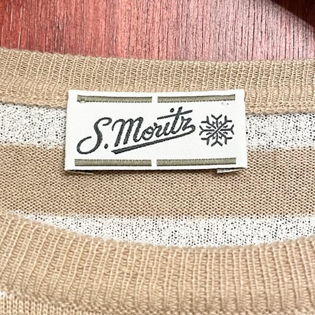 ▲訳あり商品▲ 【BARNEYS NEWYORK 取り扱い】 MADE IN ITALY製 S.Moritz ボーダー柄 クルーネックセーター ベージュ×ホワイト 48サイズ