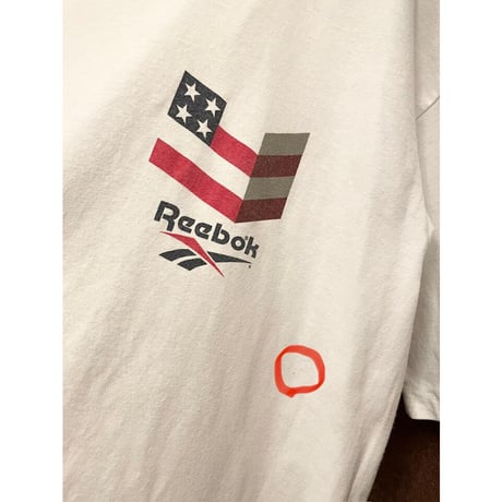 希少 MADE IN USA製 90s Reebok バックプリントロゴプリントTシャツ ホワイト Lサイズ