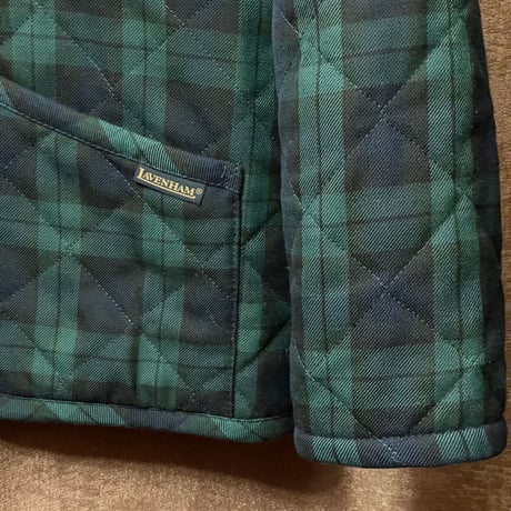 MADE IN ENGLAND製 LAVENHAM チェック柄キルティングジャケット グリーン×ネイビー 36/48サイズ