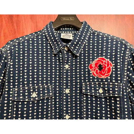 MADE IN JAPAN製 BILLIONAIRE BOYS CLUB ドット柄長袖デニムシャツ インディゴ Lサイズ