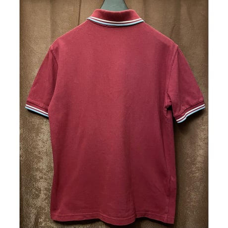 MADE IN ENGLAND製 FRED PERRY 襟ライン半袖鹿の子ポロシャツ ワイン 38サイズ