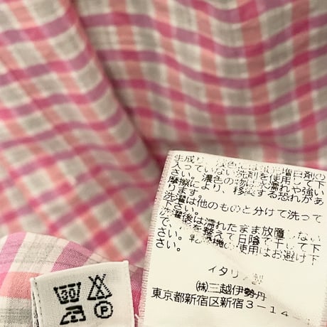 【三越伊勢丹 取り扱い】 MADE IN ITALY製 Finamore ギンガムチェック柄長袖シャツ ピンク 38-15サイズ