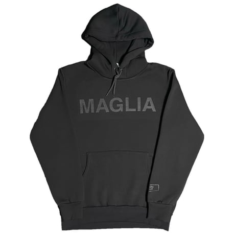 ★新品★ MADE IN ITALY製 MAGLIA 2025年AWモデル S-2814BB 「MAGLIA」 プリント入り 裏起毛 スムースプルオーバーパーカー ブラック M～XLサイズ